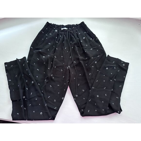 Vtg Kd Spring black baggier pants elastic/drawstring with cat design Small - Picture 1 of 4
